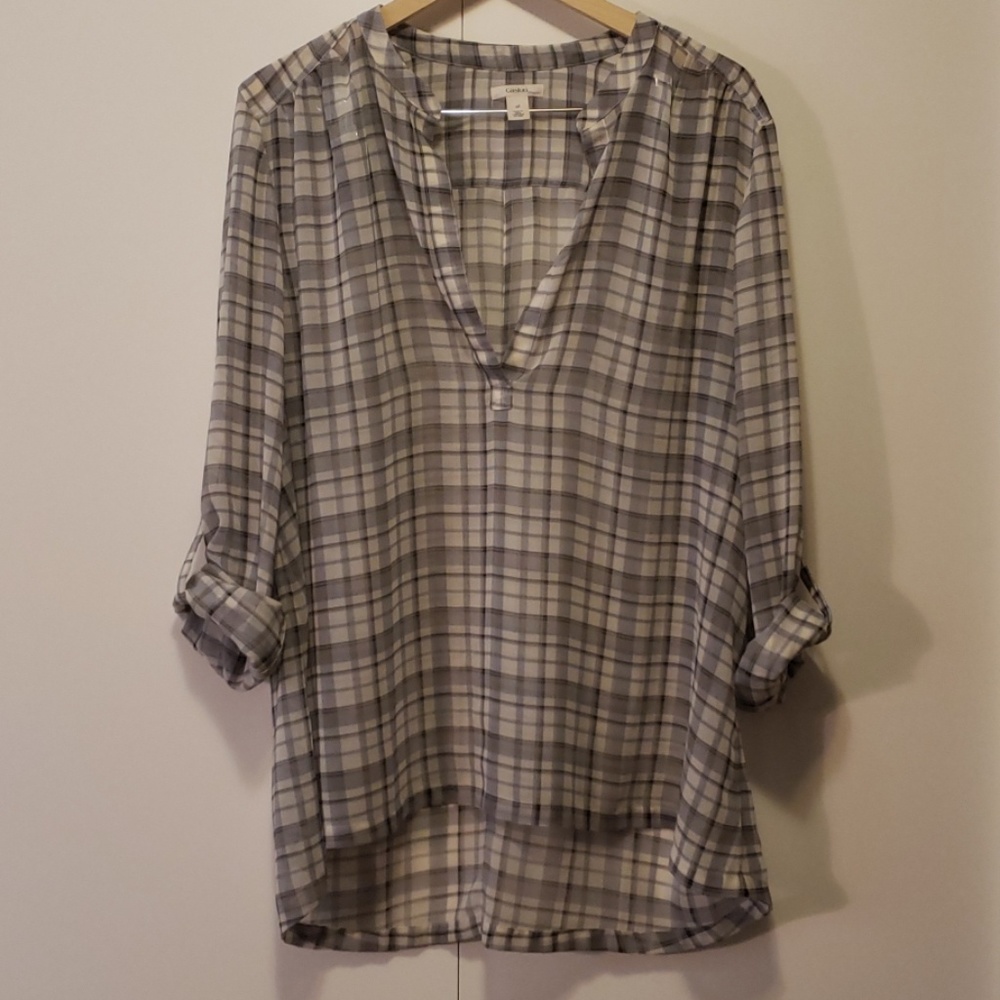 Caslon Sheer Plaid Blouse, XL